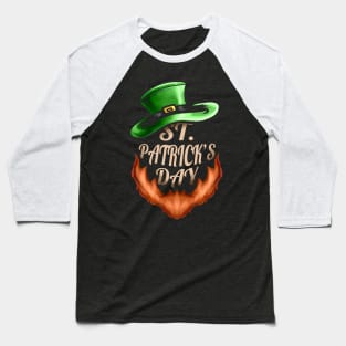 Green Hat And Red Beard Logo For St Patricks Day Baseball T-Shirt